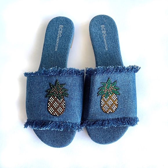 BCBGeneration Shoes - BCBGeneration | Pineapple Embellished Denim Slides